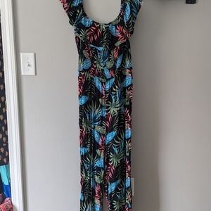 Tropical Leaf Print Maxi Dress